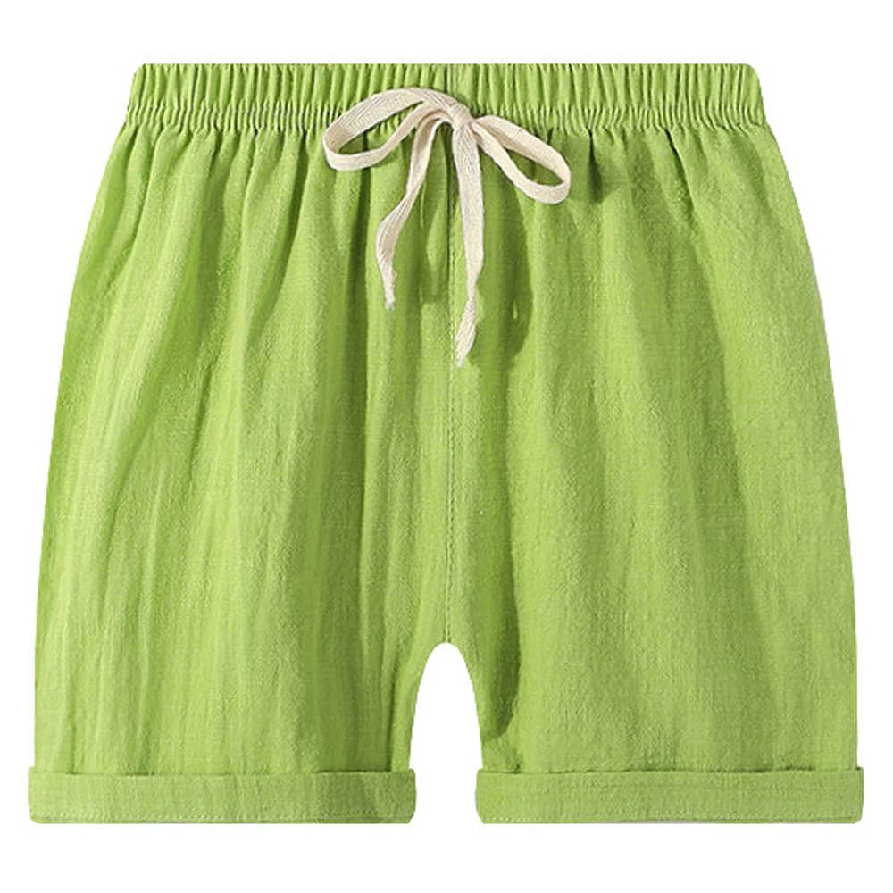 EISHOW 2-7T Toddler 3-Pack Shorts Set Baby Boy Girl Shorts Summer Cotton Linen Solid Color Short Beach Pants with Pocket (Green,6-7Y,6 Years,7 Years)