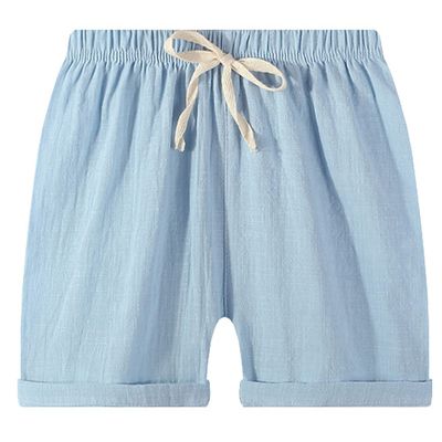 EISHOW 2-7T Toddler 3-Pack Shorts Set Baby Boy Girl Shorts Summer Cotton Linen Solid Color Short Beach Pants with Pocket (Blue,6-7Y,6 Years,7 Years)
