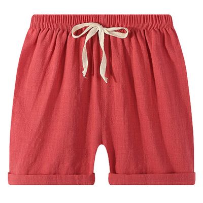 2-7T Toddler 3-Pack Shorts Set Baby Boy Girl Shorts Summer Cotton Linen Solid Color Short Beach Pants with Pocket (Red,7-8Y,7 Years,8 Years)