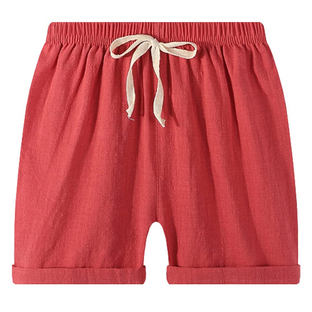 2-7T Toddler 3-Pack Shorts Set Baby Boy Girl Shorts Summer Cotton Linen Solid Color Short Beach Pants with Pocket (Red,4-5Y,4 Years,5 Years)