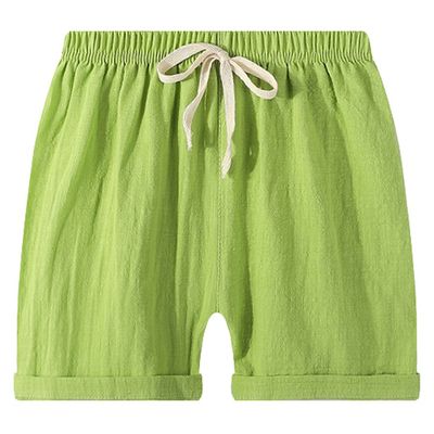 EISHOW 2-7T Toddler 3-Pack Shorts Set Baby Boy Girl Shorts Summer Cotton Linen Solid Color Short Beach Pants with Pocket (Green,4-5Y,4 Years,5 Years)