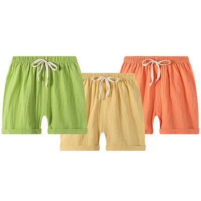 EISHOW 2-7T Toddler 3-Pack Shorts Set Baby Boy Girl Shorts Summer Cotton Linen Solid Color Short Beach Pants with Pocket (3 Pack-Green&Orange&Yellow,7-8Y,7 Years,8 Years)
