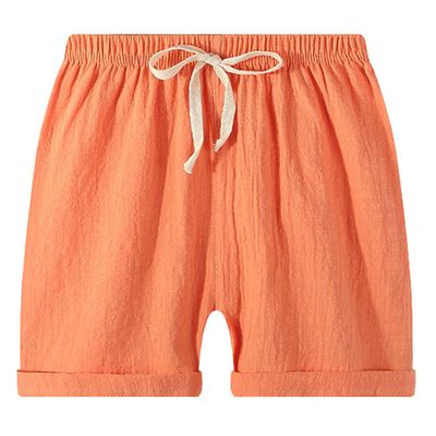 EISHOW 2-7T Toddler 3-Pack Shorts Set Baby Boy Girl Shorts Summer Cotton Linen Solid Color Short Beach Pants with Pocket (Orange,4-5Y,4 Years,5 Years)