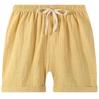 EISHOW 2-7T Toddler 3-Pack Shorts Set Baby Boy Girl Shorts Summer Cotton Linen Solid Color Short Beach Pants with Pocket (Yellow,4-5Y,4 Years,5 Years)