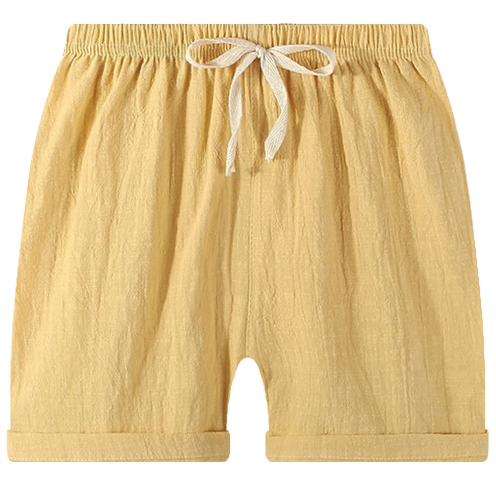 EISHOW 2-7T Toddler 3-Pack Shorts Set Baby Boy Girl Shorts Summer Cotton Linen Solid Color Short Beach Pants with Pocket (Yellow,4-5Y,4 Years,5 Years)