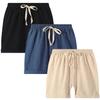 EISHOW 2-7T Toddler 3-Pack Shorts Set Baby Boy Girl Shorts Summer Cotton Linen Solid Color Short Beach Pants with Pocket (3 Pack-Black&Beige&Navy,6-7Y,6 Years,7 Years) view 1