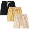 EISHOW 2-7T Toddler 3-Pack Shorts Set Baby Boy Girl Shorts Summer Cotton Linen Solid Color Short Beach Pants with Pocket (3 Pack-Black&Beige&Yellow,4-5Y,4 Years,5 Years) view 1