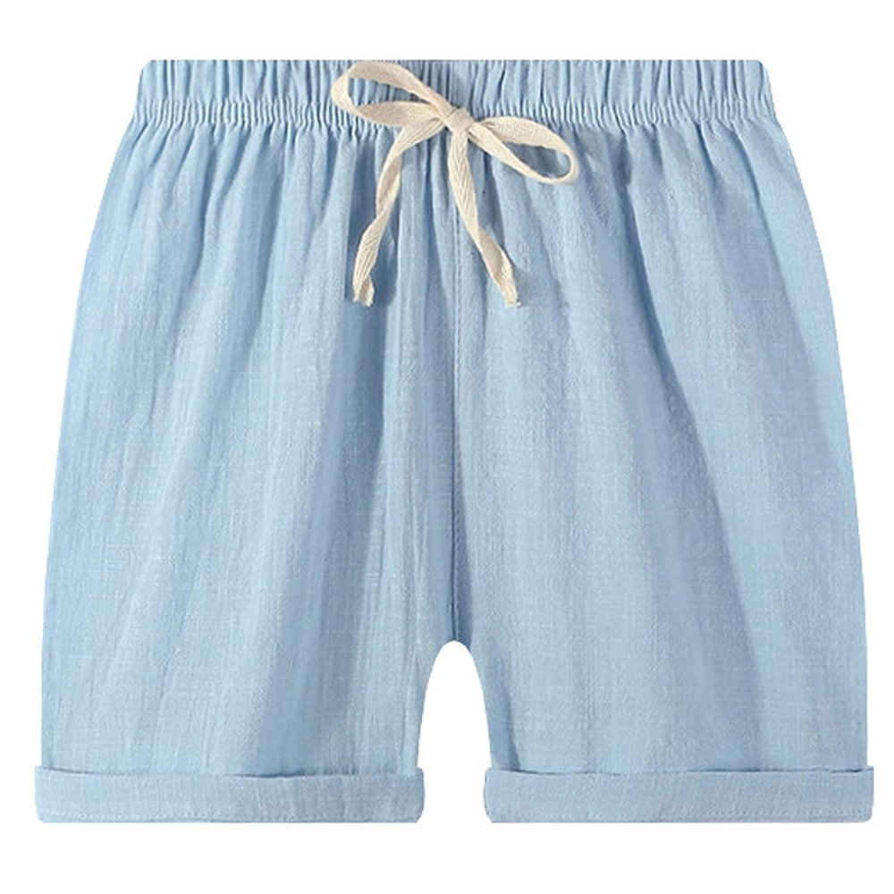 EISHOW 2-7T Toddler 3-Pack Shorts Set Baby Boy Girl Shorts Summer Cotton Linen Solid Color Short Beach Pants with Pocket (Blue,5-6Y,5 Years,6 Years)