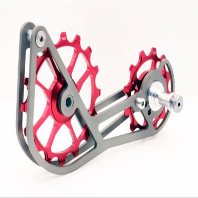 SwishTi Titanium Road Cyclocross Gravel Bicycle Bike Rear Derailleur Oversized Pulley Wheel System Cage OSPW for Shimano Ultegra r8000 r8050 Dura Ace r9100 r9150 11s use (Red)