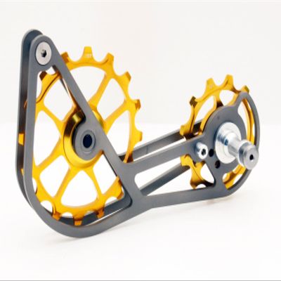 SwishTi Titanium Road Cyclocross Gravel Bicycle Bike Rear Derailleur Oversized Pulley Wheel System Cage OSPW for Shimano Ultegra r8000 r8050 Dura Ace r9100 r9150 11s use (Gold)