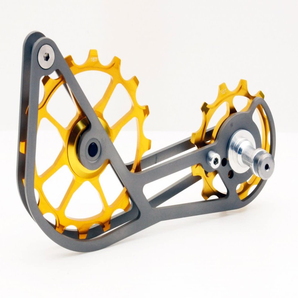 SwishTi Titanium Road Cyclocross Gravel Bicycle Bike Rear Derailleur Oversized Pulley Wheel System Cage OSPW for Shimano Ultegra r8000 r8050 Dura Ace r9100 r9150 11s use (Gold)
