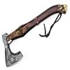 RK1013 Custom Handmade Forged Viking Axe Etched on The Carbon Steel Head Forged Wood Handal with Leather Sheath, 19x5.5x1.50 view 1