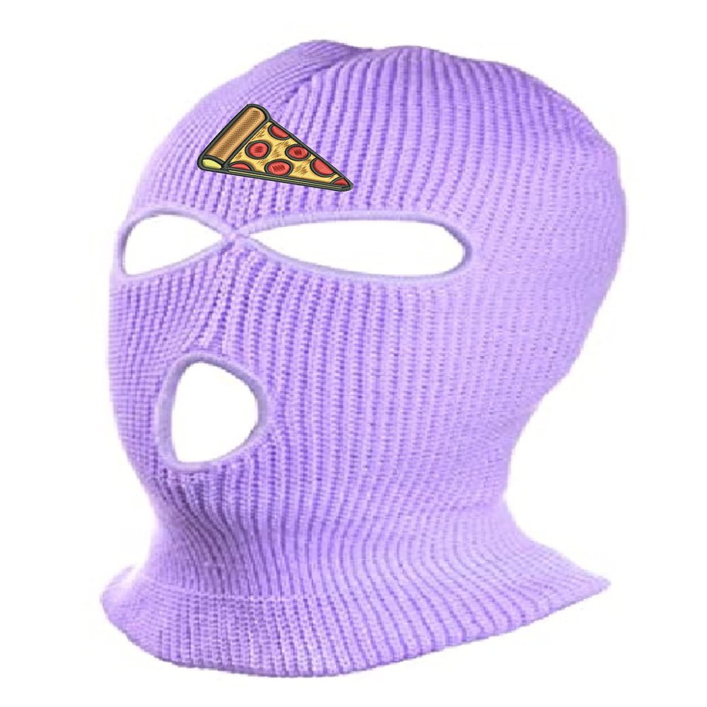 Pizza Ski Mask Adult 3 Hole Mask Slice Embroidered Full Face Cover Knitted Beanie Warm Graphic Balaclava (Purple)