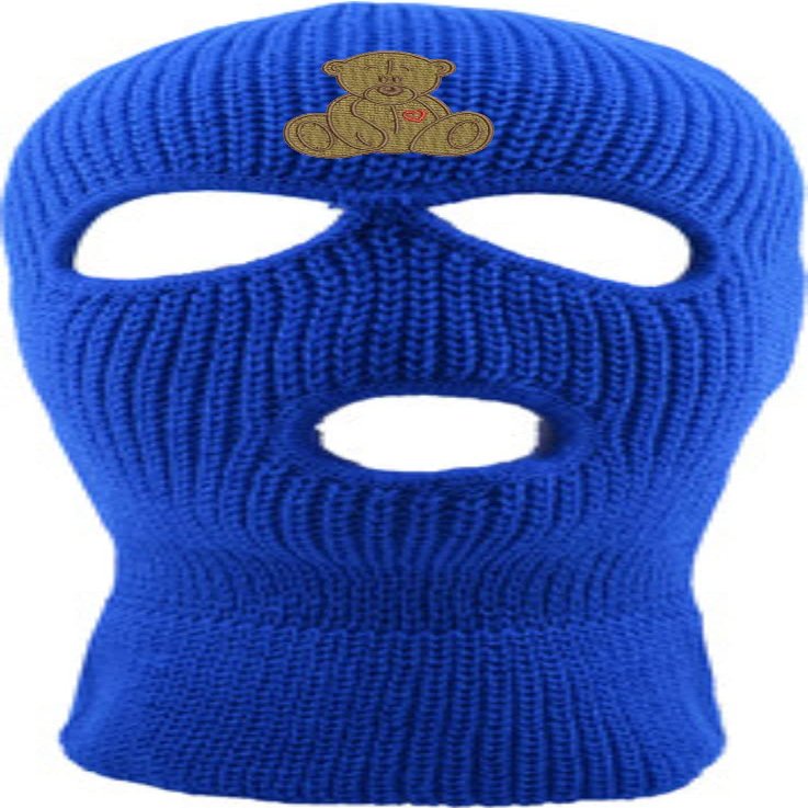 Bear 3 Hole Mask Cute Ski Mask Embroidered Full Face Cover Knitted Beanie Warm Graphic Balaclava Hat (Royal Blue)