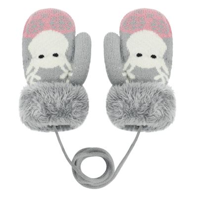 Toddler Kids Mittens Christmas Elk Winter Gloves Full Finger Knitted Mittens with String for Baby Boys Girls Valentines Gift