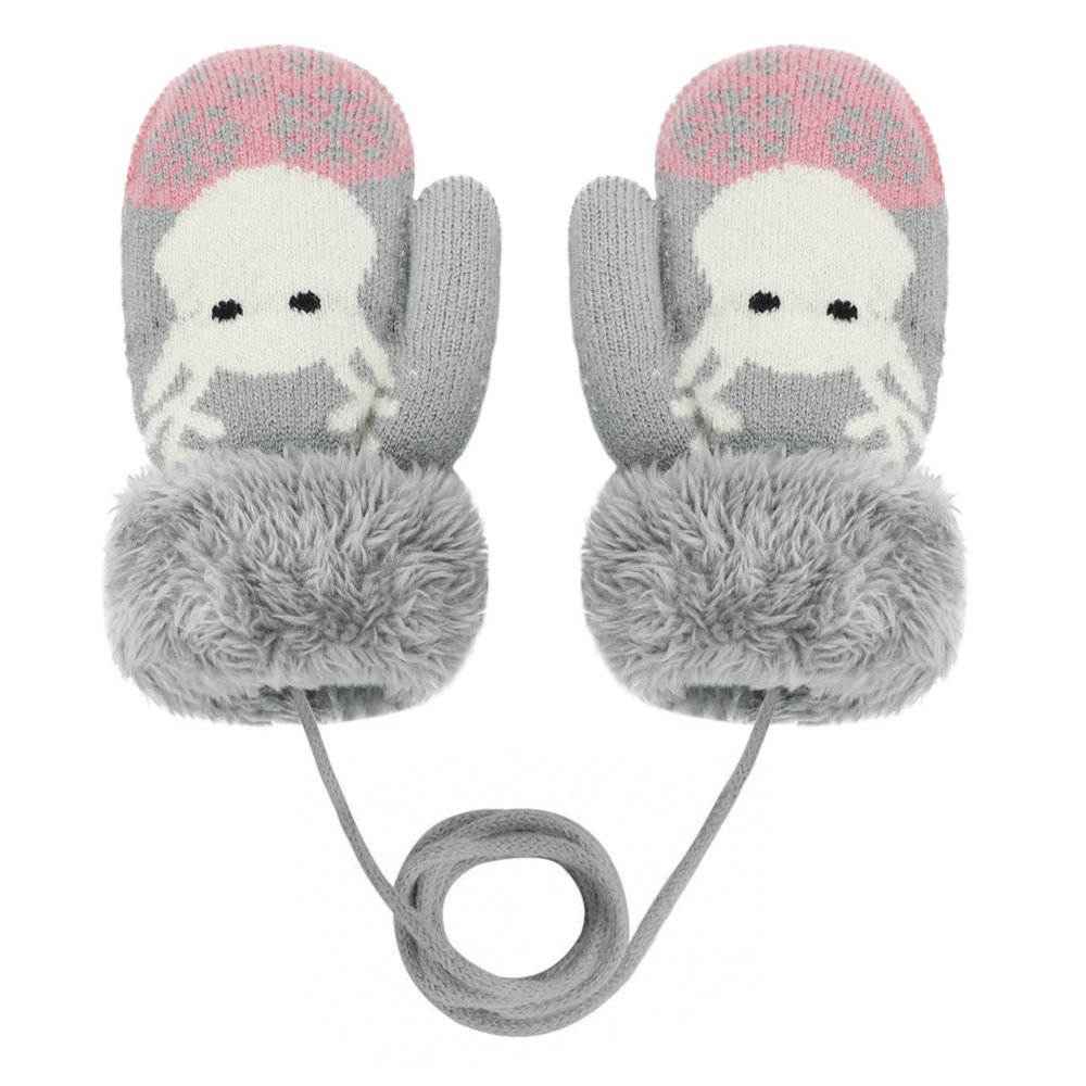 Toddler Kids Mittens Christmas Elk Winter Gloves Full Finger Knitted Mittens with String for Baby Boys Girls Valentines Gift