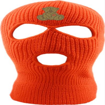 Bear 3 Hole Mask Cute Ski Mask Embroidered Full Face Cover Knitted Beanie Warm Graphic Balaclava Hat (Orange)