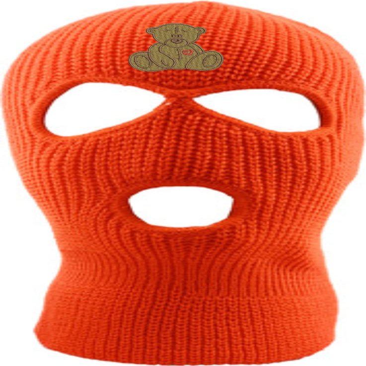 Bear 3 Hole Mask Cute Ski Mask Embroidered Full Face Cover Knitted Beanie Warm Graphic Balaclava Hat (Orange)