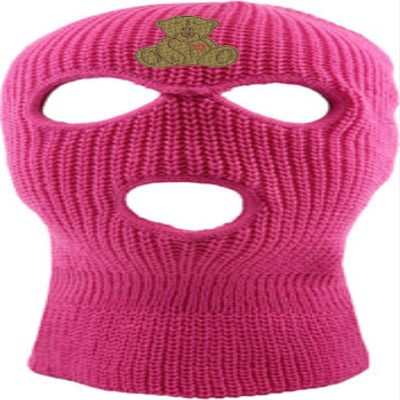 Bear 3 Hole Mask Cute Ski Mask Embroidered Full Face Cover Knitted Beanie Warm Graphic Balaclava Hat (Dark Pink)