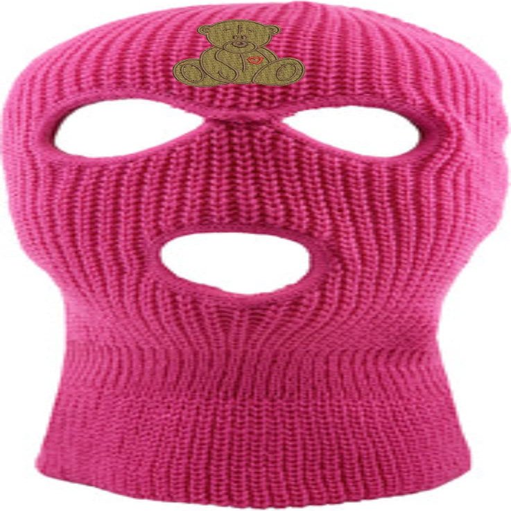 Bear 3 Hole Mask Cute Ski Mask Embroidered Full Face Cover Knitted Beanie Warm Graphic Balaclava Hat (Dark Pink)