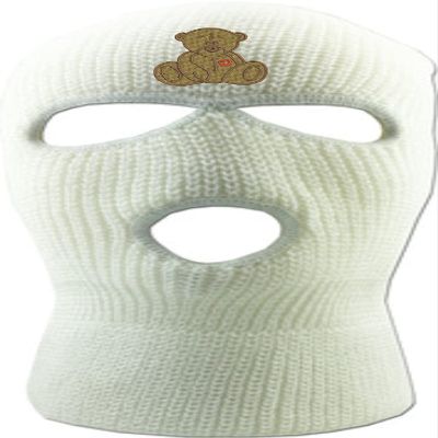 Bear 3 Hole Mask Cute Ski Mask Embroidered Full Face Cover Knitted Beanie Warm Graphic Balaclava Hat (White)