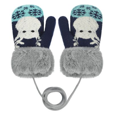 Toddler Kids Mittens Christmas Elk Winter Gloves Full Finger Knitted Mittens with String for Baby Boys Girls Valentines Gift
