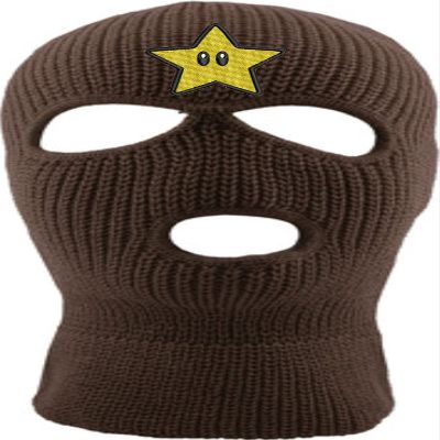 Star Ski Mask Adult Three Hole Mask Embroidered Full Face Cover Knitted Beanie Warm Graphic Balaclava (Brown)