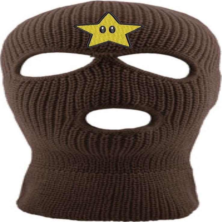 Star Ski Mask Adult Three Hole Mask Embroidered Full Face Cover Knitted Beanie Warm Graphic Balaclava (Brown)