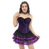 frawirshau Women's Lace Up Boned Overbust Corset Bustier Bodyshaper Top Black Purple Medium view 4