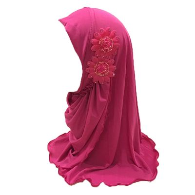 ALEDLE-LIFE Kids Girls Ice Silk Muslim Khimar Hijab Headscarf Elastic Beanie with Crystal Flower Arab Scarf Shawls Neck Wrap Islamic Head Wrap Turban Cap Fashion Rhinestone