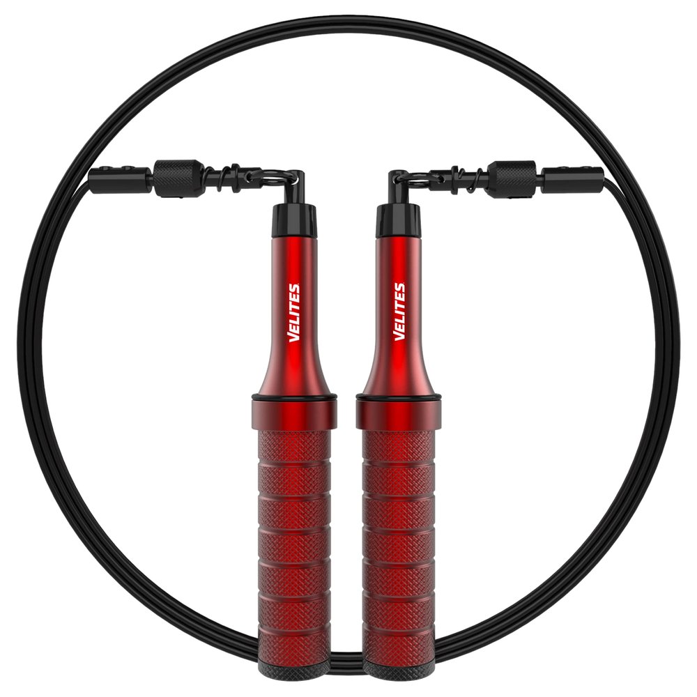 Velites Weighted Jump Rope for Crosstraining, Boxing, MMA & Fitness Earth 2.0. | Maximize your workout | Aluminum Skipping Rope (Red)