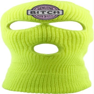 Genuine Made in USA 3-Hole Mask Embroidered Pink Vacation Knitted Ski Mask Warm Graphic Balaclava (Neon)