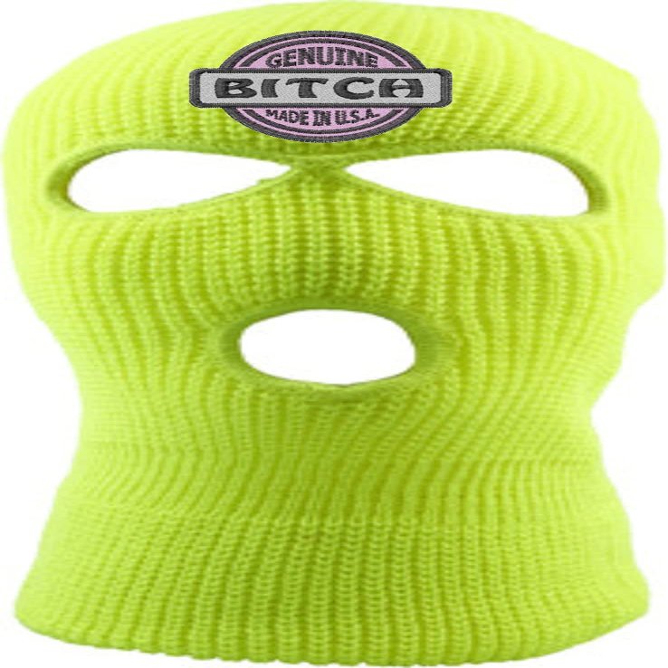 Genuine Made in USA 3-Hole Mask Embroidered Pink Vacation Knitted Ski Mask Warm Graphic Balaclava (Neon)