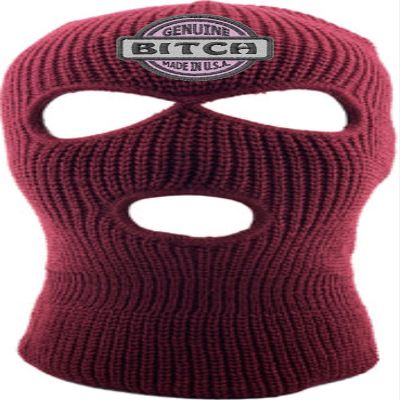 Genuine Made in USA 3-Hole Mask Embroidered Pink Vacation Knitted Ski Mask Warm Graphic Balaclava (Maroon)