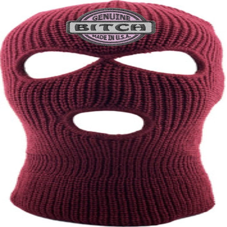 Genuine Made in USA 3-Hole Mask Embroidered Pink Vacation Knitted Ski Mask Warm Graphic Balaclava (Maroon)
