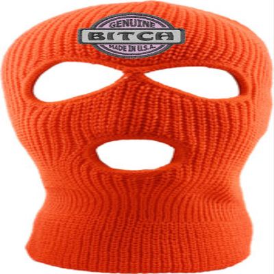 Genuine Made in USA 3-Hole Mask Embroidered Pink Vacation Knitted Ski Mask Warm Graphic Balaclava (Orange)