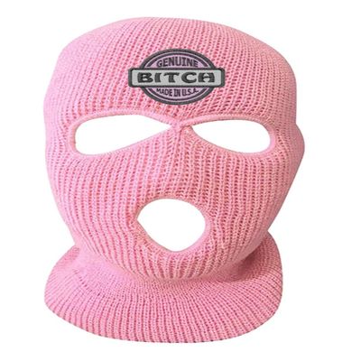 Genuine Made in USA 3-Hole Mask Embroidered Pink Vacation Knitted Ski Mask Warm Graphic Balaclava (Light Pink)