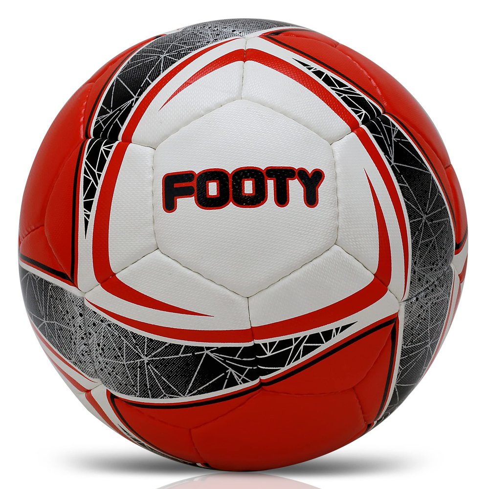 Brisko USA Footy Soccer Ball Size 5 - Hand Stitched, Leather Soccer Ball with Pump - Professional Youth Ball for Training (Red)