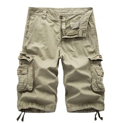 Relaxed Fit Cargo Shorts For Men Casual Multi-Pocket Zipper Deco Shorts Outdoor Twill Lightweight Short Pants (Khaki,32)