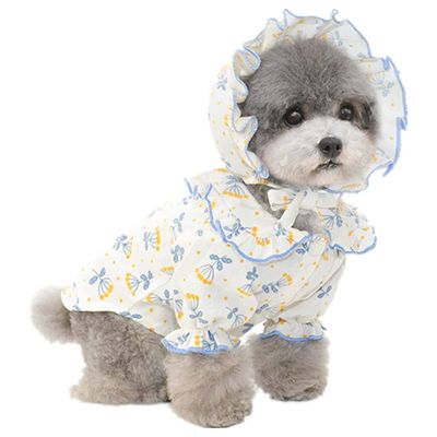Leowow Dog Pajamas Cotton Floral Pattern Shirts with Hat Puppy Clothes for Small Dogs Cats Stylish Pet Pjs Sleepwear Soft Breathable Pet Shirts Puppy Shirts-Blue,Large