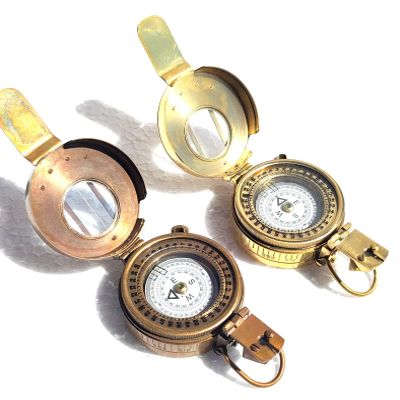 2 Piece Brown Antique & Golden Polish Nautical Maritime Army Compass of Military Size 3 Inch Handmade Materials: Brass, Steel, Glass
