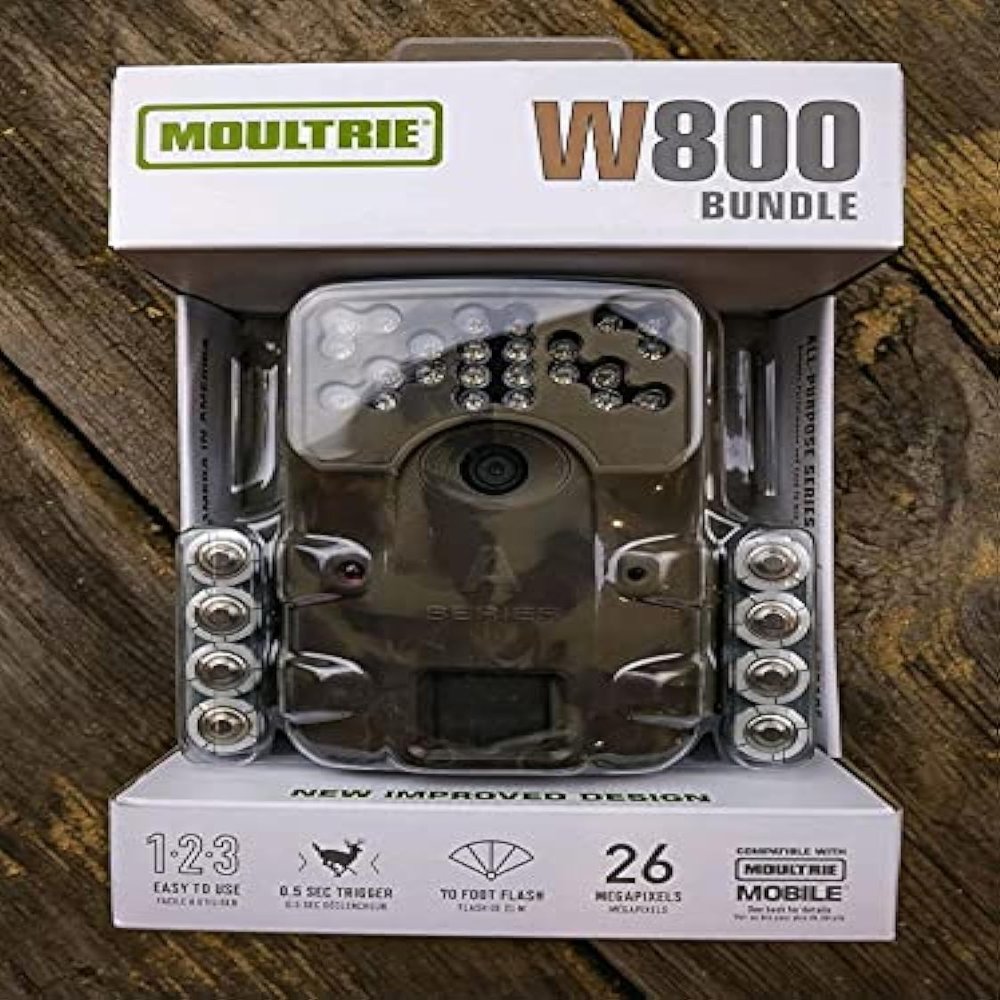 Moultrie W800 Bundle All-Purpose Series A, New Improved Design, Illumi-Night Sensor, 26 megapixels, 0.5 sec Trigger, 70ft Flash & Detection Range, Compatible Mobile