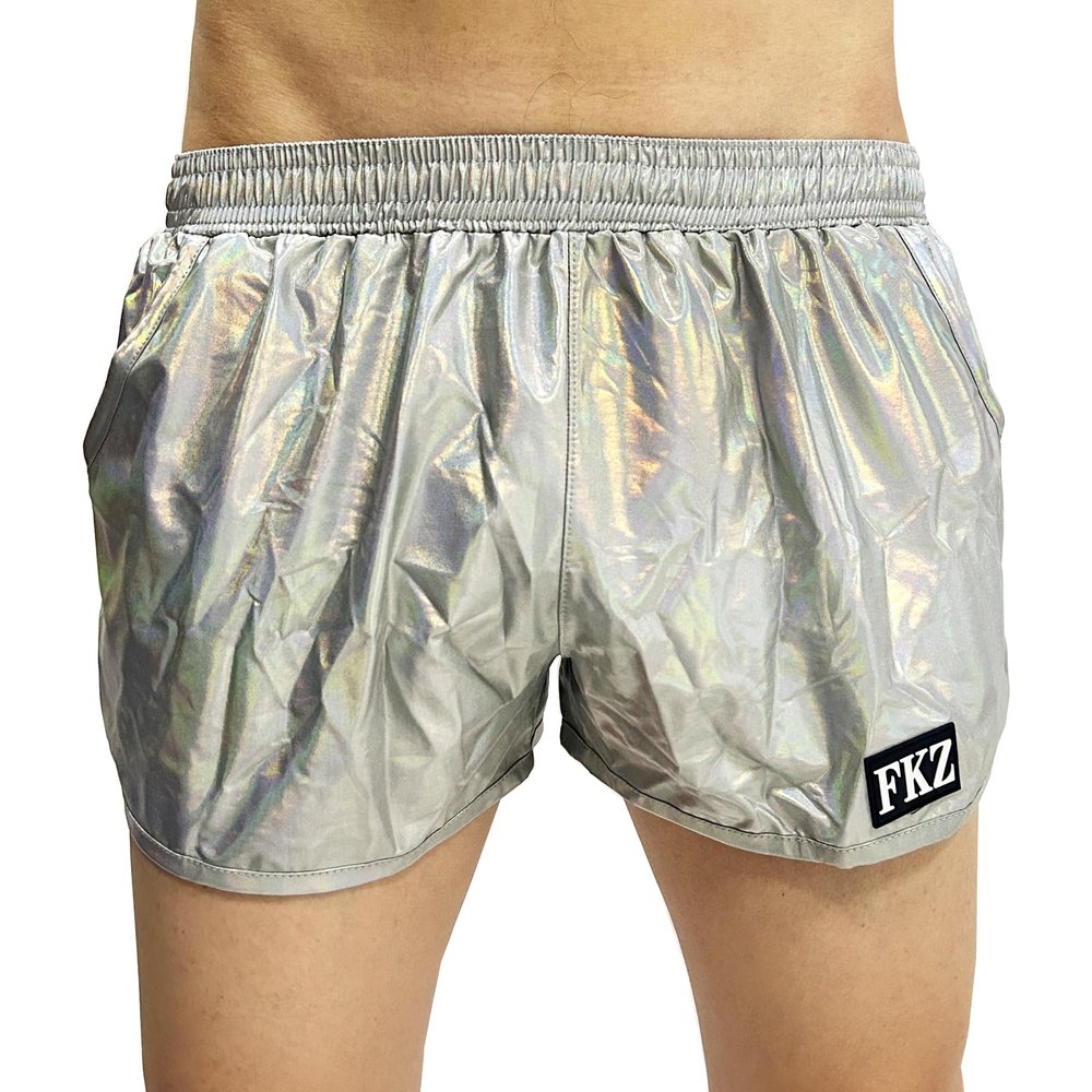TAIKMD Men's Shiny Metallic Boxer Shorts Elastic Waist Hot Pants Underwear Swimsuit Lounge Underpants Swim Trunks Swimwear (L, Silver)