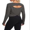 Bestisun Long Sleeve Open Back Workout Shirts Yoga Athletic Tops Gym Dance Fall Clothes for Women Deep Heather Gray M view 1