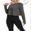Bestisun Long Sleeve Open Back Workout Shirts Yoga Athletic Tops Gym Dance Fall Clothes for Women Deep Heather Gray M view 3