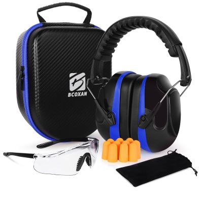 Bcoxan Shooting ear protection safety eamuffs, Gun range hearing protection, Shooting glasses, Earplugs, carrying case