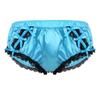 Yihuimin Men's Sissy Lingerie Ruffled Satin Floral Lace Bikini Briefs French Maid Panties Underwear Blue XX-Large view 3