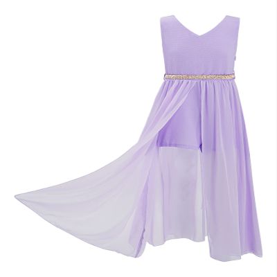 YiZYiF Big Girls V Neck Sleeveless Romper Dress Princess Prom Wedding Gown Formal Dance Party High Low Chiffon Dresses Lavender 12