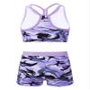 Manyakai Kids Girls 2 Piece Swimsuit Bathing Suit Tankini Set Sports Crop Top with Booty Shorts Set Camouflage Purple 16 Years view 2