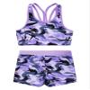 Manyakai Kids Girls 2 Piece Swimsuit Bathing Suit Tankini Set Sports Crop Top with Booty Shorts Set Camouflage Purple 16 Years view 3